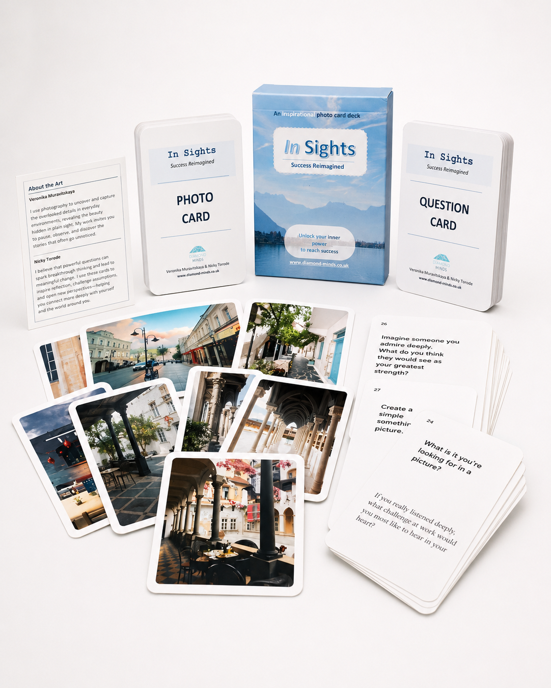 The full In Sights deck: photo cards and question cards